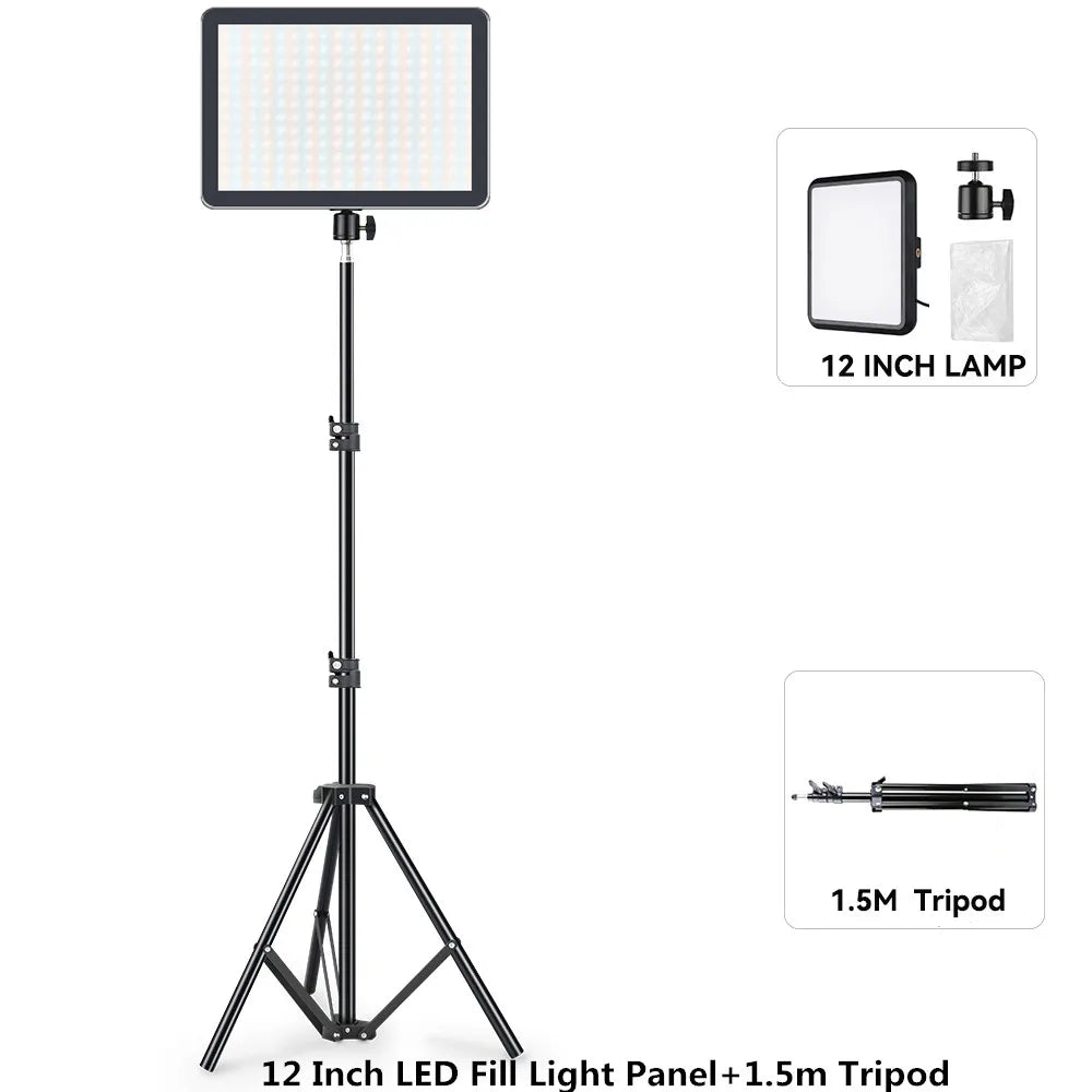 8/12 Inch LED Photography Video Light Panel Kit With Tripod