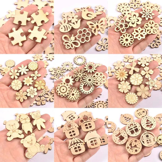 Bear Flower House Natural Wooden Chips for DIY Scrapbooking