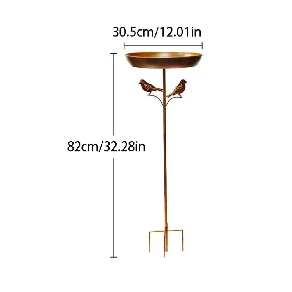 Iron Garden Birdbath Rustproof Tall Vintage Bird Feeder Ground Plugin Large Capacity Bird Water Bowl Bird Food Dispenser