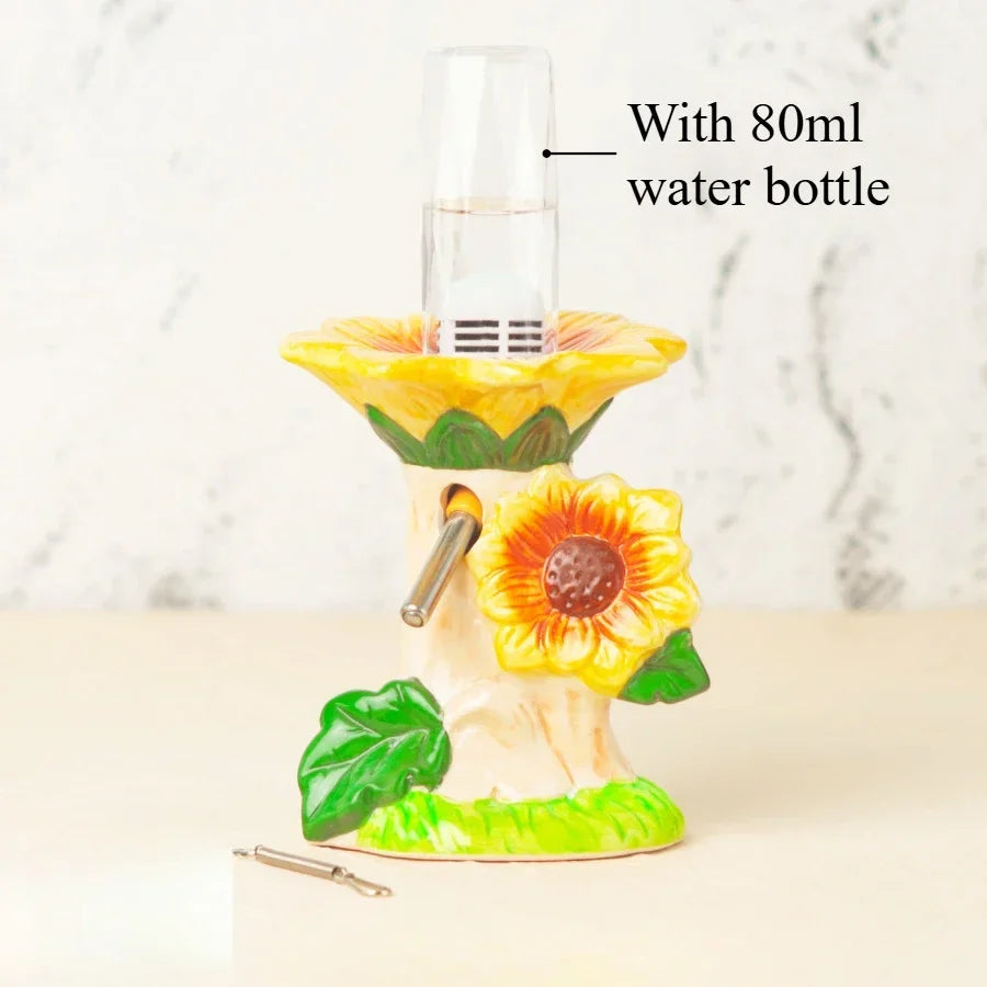 Sunflower Ceramic Hamster Water Bottle Holder Leak-Proof Design Cute Decorative Water Dispenser for Hamsters Gerbils Small Pets