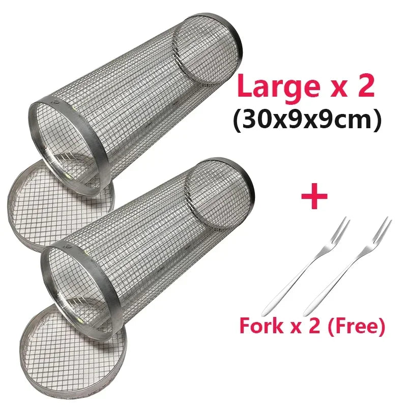 Rolling BBQ Basket – Stainless Steel Grilling Mesh Rack for Vegetables, Fish & Meat, Ideal for Camping BBQs