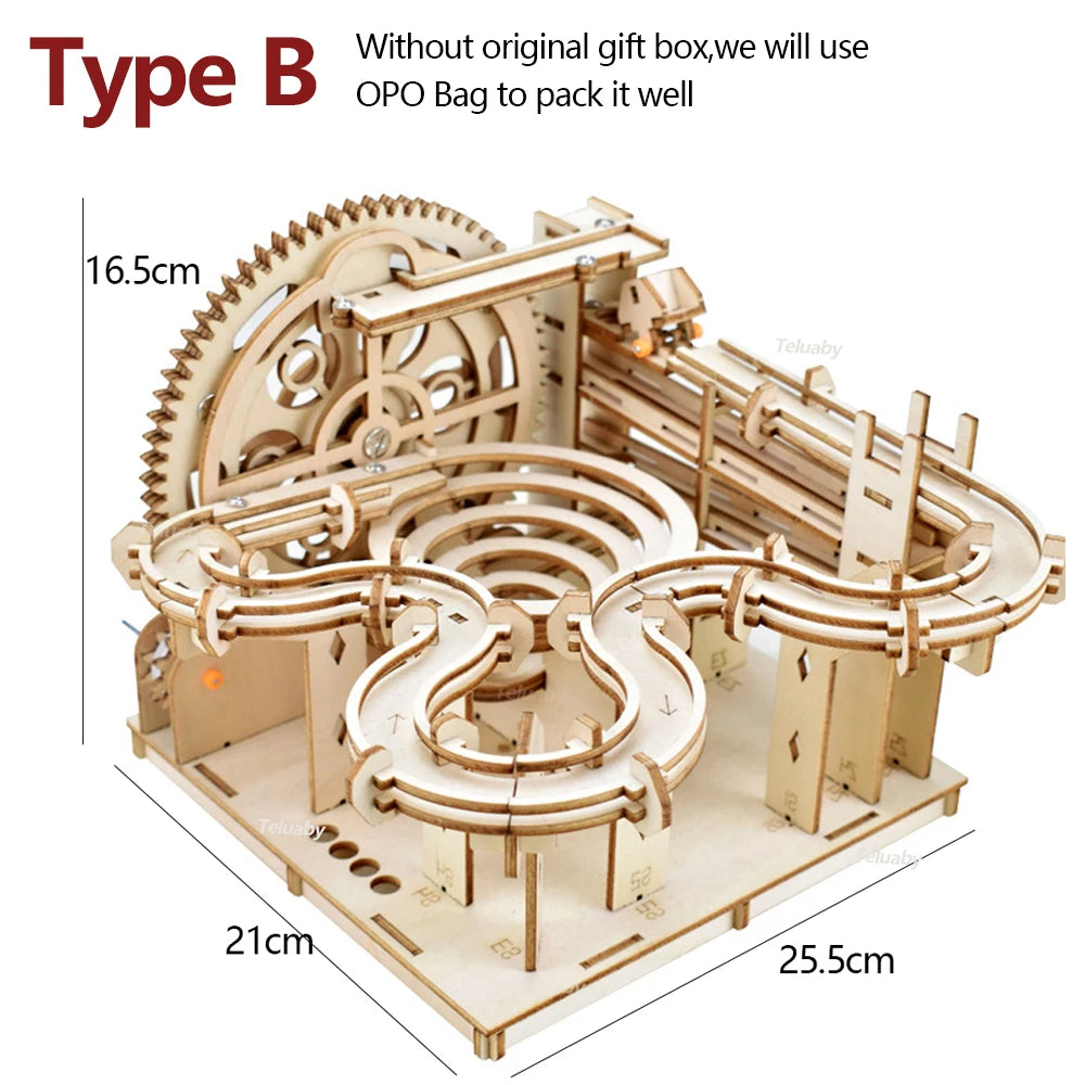 3D Wooden Puzzle Model Kits Marble Run Mechanical Puzzles Self Assembly Educational Toys for Kids and Adults