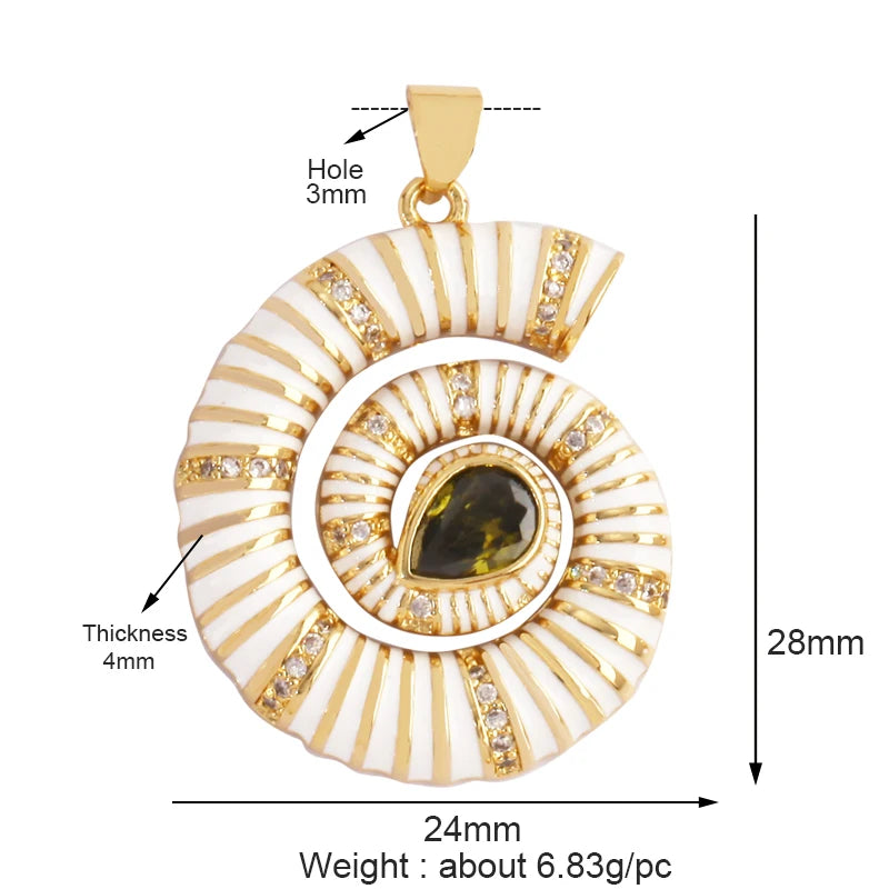 Fish Monta Ray Sea Conch Shell Coral Charm Pendant Gold Plated Zircon Jewelry