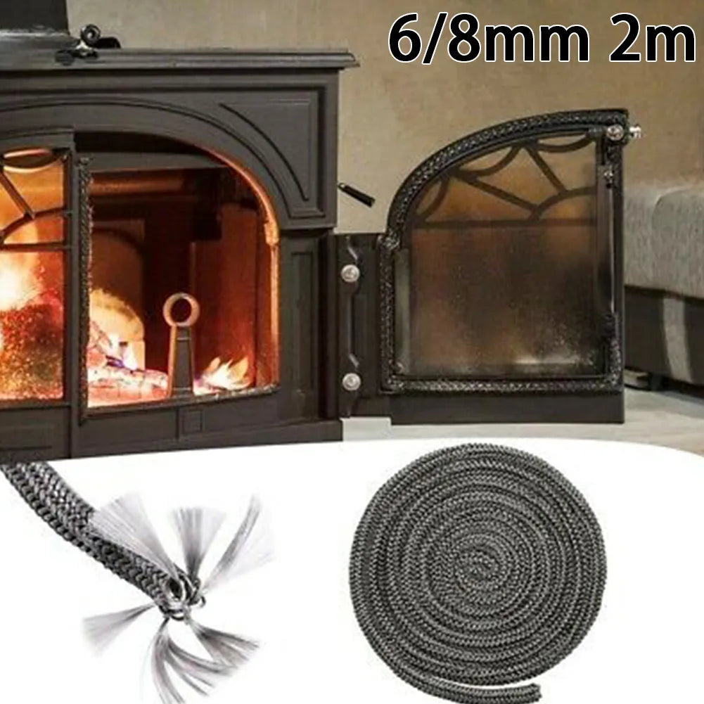 2m 6/8mm Fiberglass Rope Seal Stove/Fire Rope Wood Burning Stove Log Burner Door Seal High Temperature Fireproof Sealing Rope