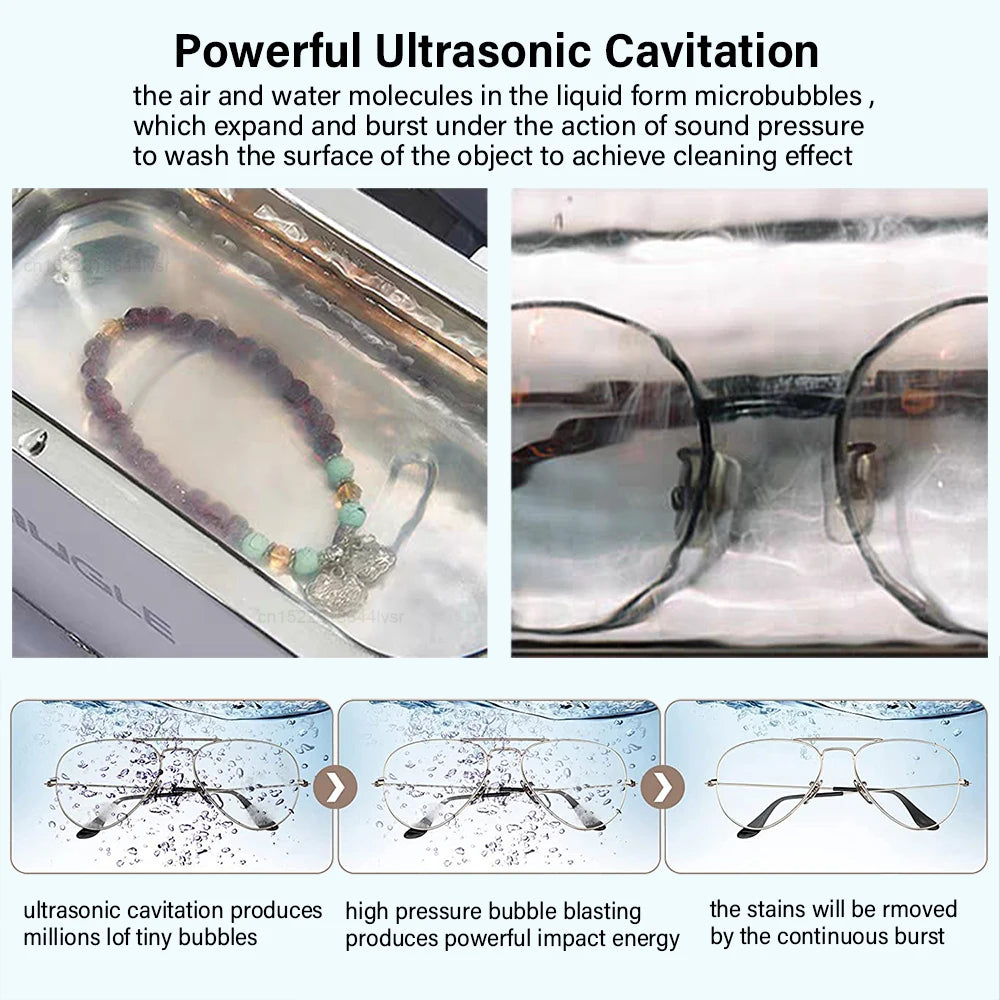 Limpiador ultrasónico de 35 W, limpiador ultrasónico de gafas y joyas, máquina de limpieza ultrasónica de 500 ml, baño de lavado por ultrasonidos para gafas