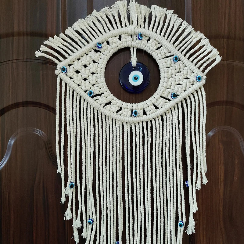Macrame Wall Hanging Handmade Turkish Evil Eye Pendant Tapestry Nazar Decoration for Living Room Home Decor Gift