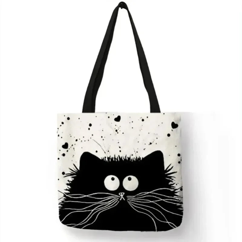 Canvas Bag High-Definition Digital Printed Shopping Bag Cat Pattern Environmentally Friendly And Portable Linen Bag