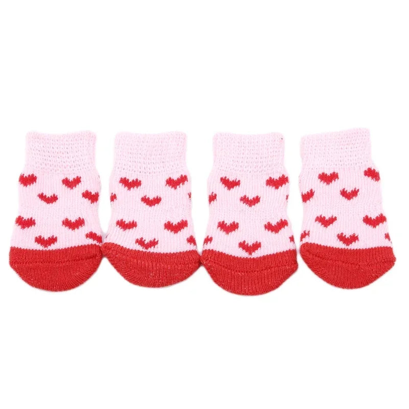 4Pcs/set Pet Dog Socks Anti-Slip Knitted Small Dogs Thick Warm Paw Protector Cute Puppy Cat Indoor Wear Boot Dog Socks