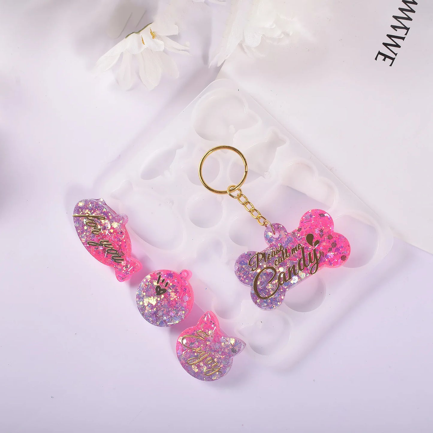 Dog Tag Bone Shaped Keychain Mold for DIY Resin Jewelry