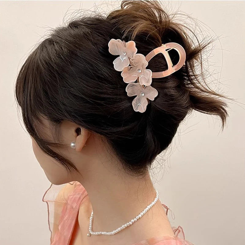 New Fashion Flower Hair Clip Women Elegant Non-slip Ponytail Clip Simple Versatile Bow Shark Clip Headdress Hair Accessories