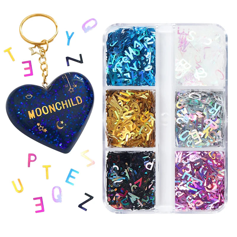Holographic Glitter English Alphabet Flakes For DIY Resin