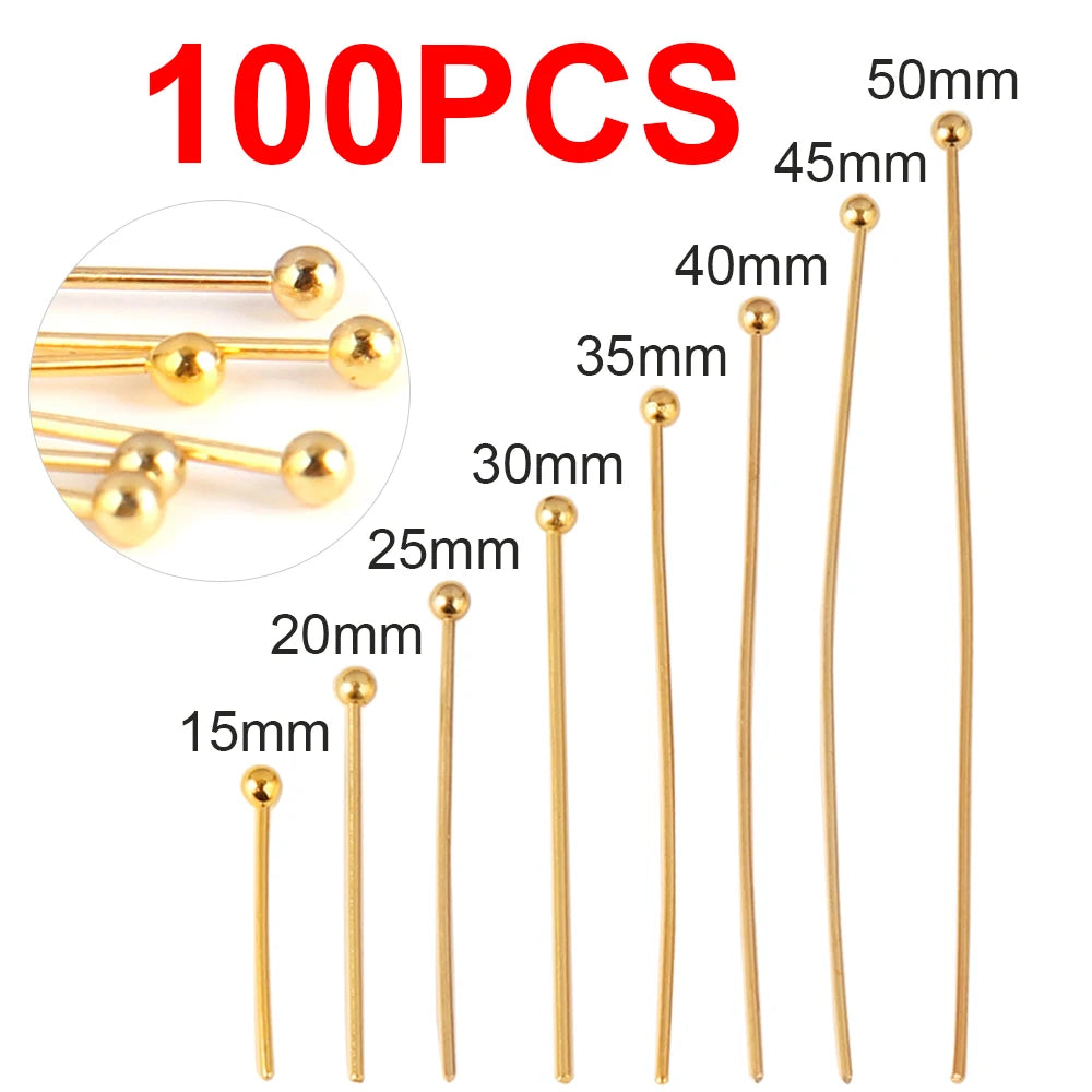 100pcs 15-50MM Stainless Steel Flat Head Eye Pins for Jewelry Making