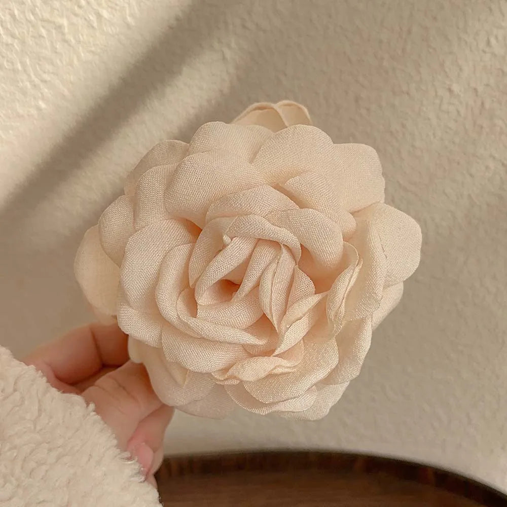 Fashion Satin Rose Flower Large Hair Claw Clip for Women 2024 Spring Summer Trendy Design Korean Colored Hairpin Headdress