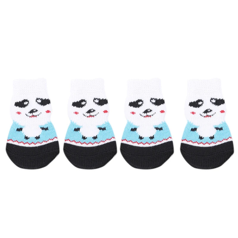4Pcs Cute Pet Dog Socks with Print Anti-Slip Cats Puppy Shoes Paw Protector Products for Small Breeds Spitz York Dogs Chihuahua