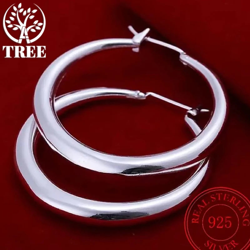 ALITREE 925 Sterling Silver 33mm Big Circle Hoop Earrings