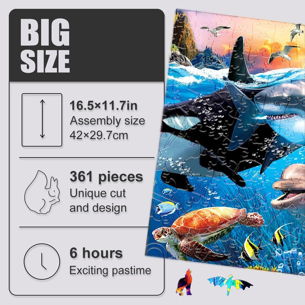 Dolphin Whale Shark Wooden Jigsaw Puzzle for Adults and Children Educational Marine Life Toy Perfect Holiday Gift