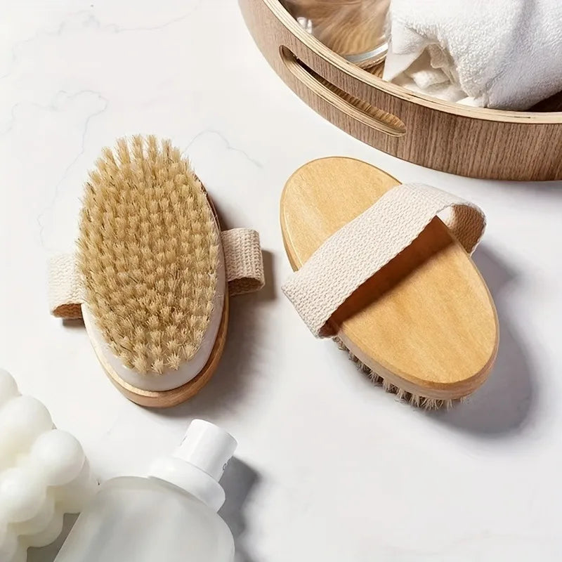 Natural Bristle Body SPA Brush for Wet and Dry Skin, Soft Bath Massager for Home Use