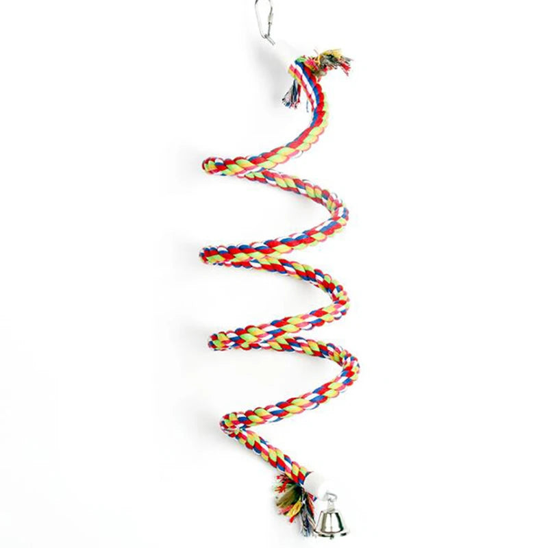 Bird Perch Toy Spiral Cotton Rope Chewing Bar Parrot Swing Climbing Standing Toys with Bell Bird Supplies