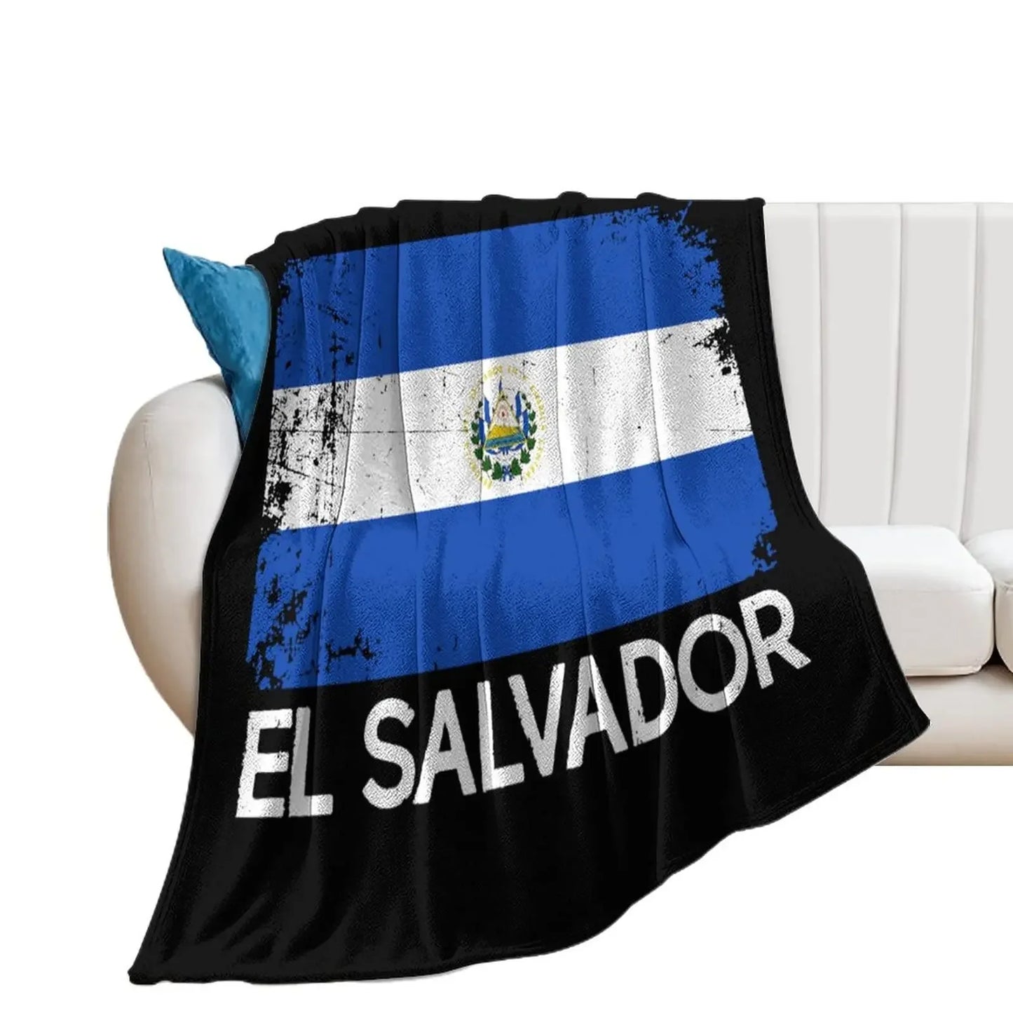 El Salvador Flag Blanket -Blue Sherpa