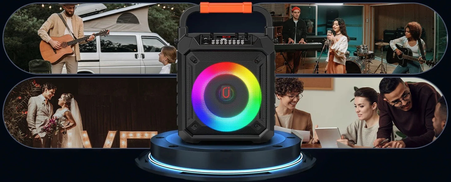 T17 Karaoke Machine with 2 Wireless Microphones Portable Bluetooth Speaker and RGB Colorful Lights