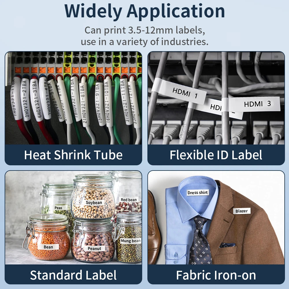 E1000PRO Tube Label Printer for Sticker Labels 12mm Compatible with Brother Ptouch TZe-231 HSe-231 High Resolution Thermal Transfer Technology