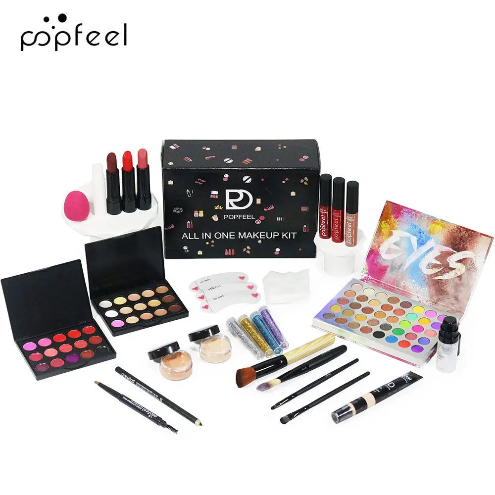POPFEEL All In One Makeup Kit for Girls Teens and Women with Eyeshadow Foundation Lip Gloss Lipstick and Primer