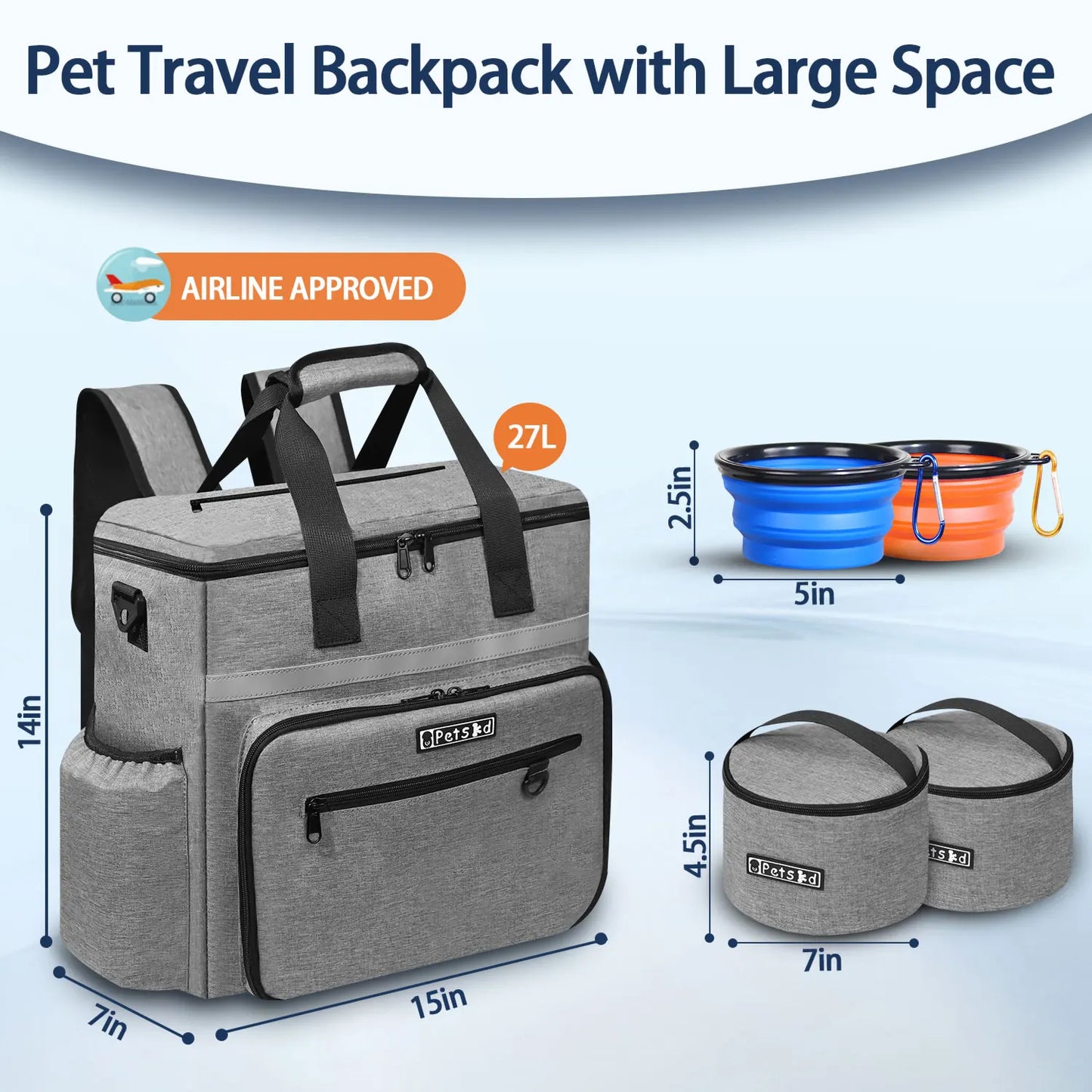 Petskd Outdoor Dog Organizer Bag with Bowl Set Traveling Storage Bag Large Multi-Function Pockets Pet Food Container Backpack