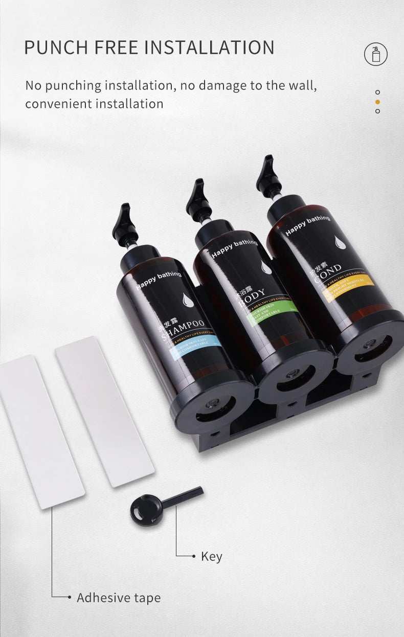 Wall Mounted Hotel Shampoo and Shower Gel Dispenser with Hand Sanitizer Box and Manual Soap Dispenser