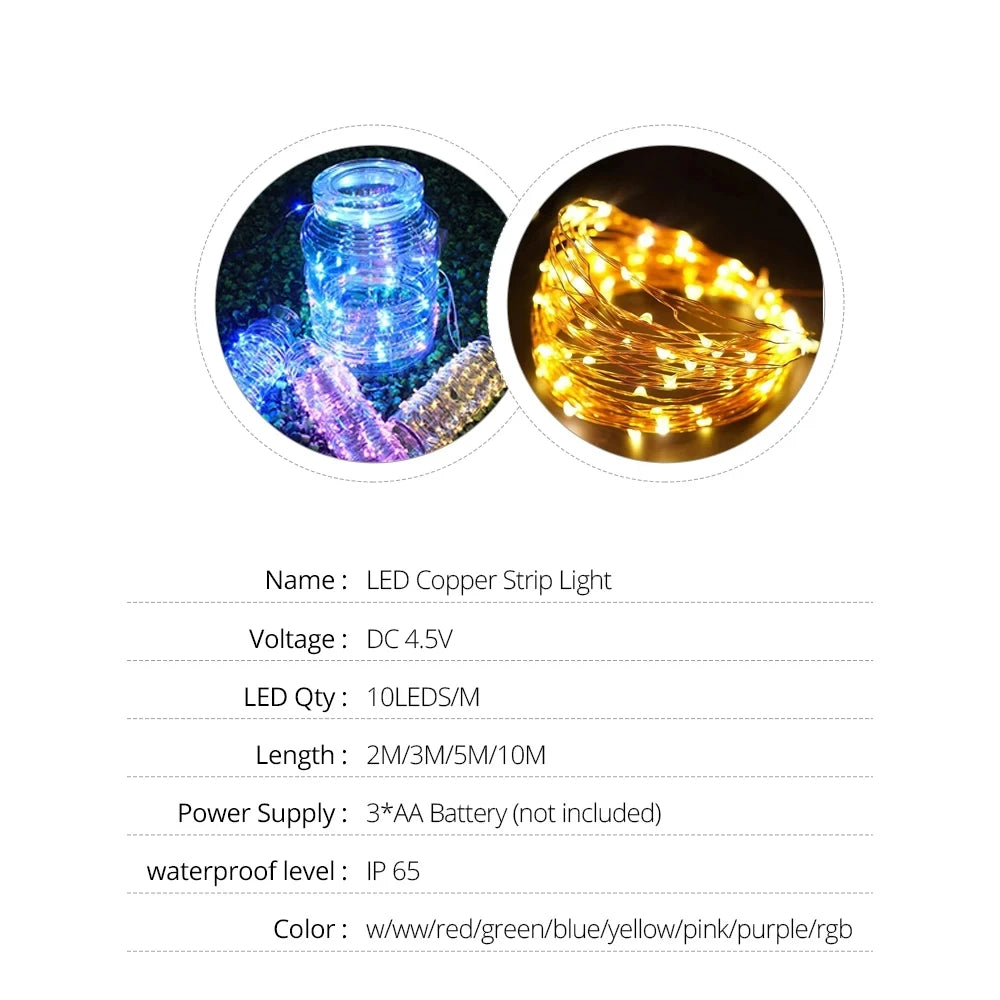 10M 5M 3M 2M Copper Wire LED Tinsel Garland Fairy Lights