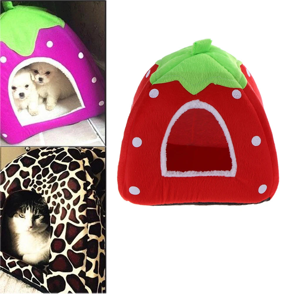 Cute Strawberry Dog Bed Sofa Cave Dual-Purpose Winter Dog Sleeping Bag Washable Foldable Soft Creative Fashion Pet Nest Supplies