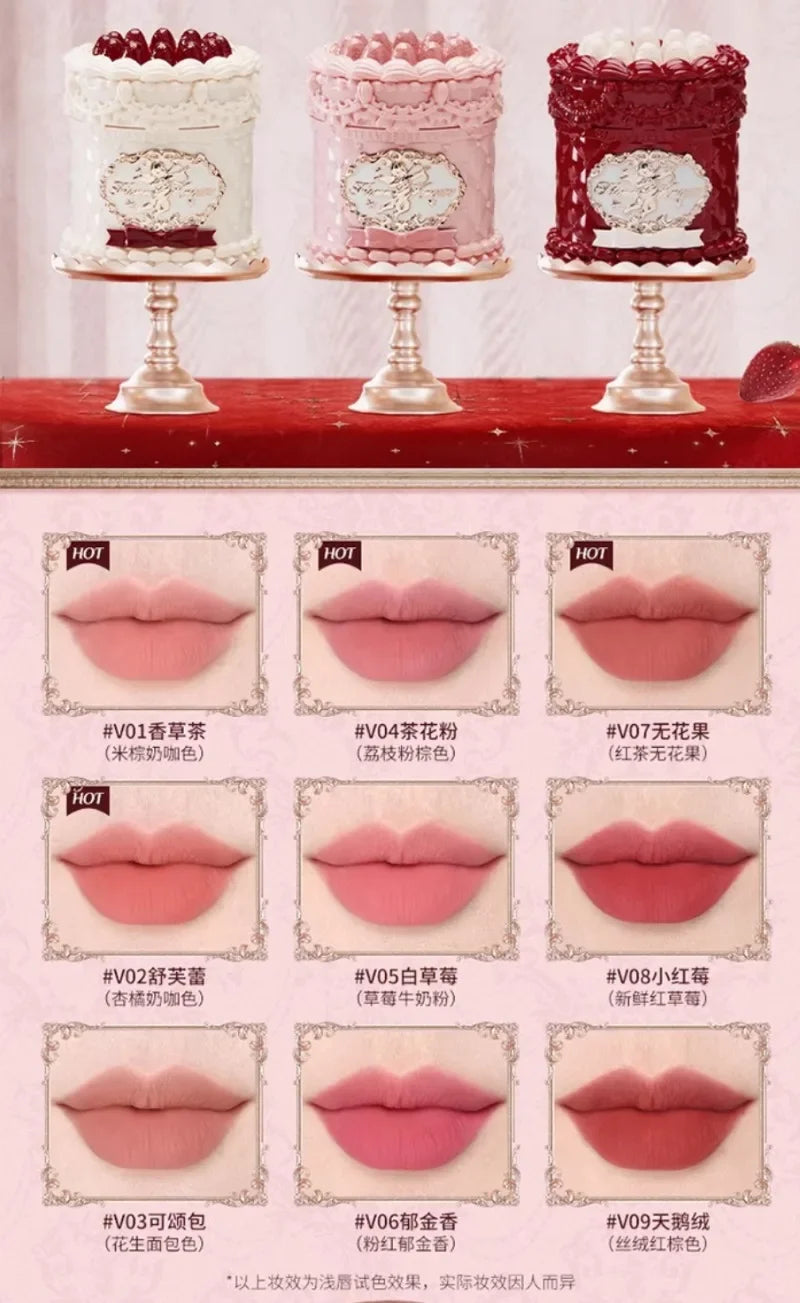 Flowerknows Strawberry Cupid Matte Velvet Lipstick Cake Lip Mud Lip Gloss Lip Cream for Women