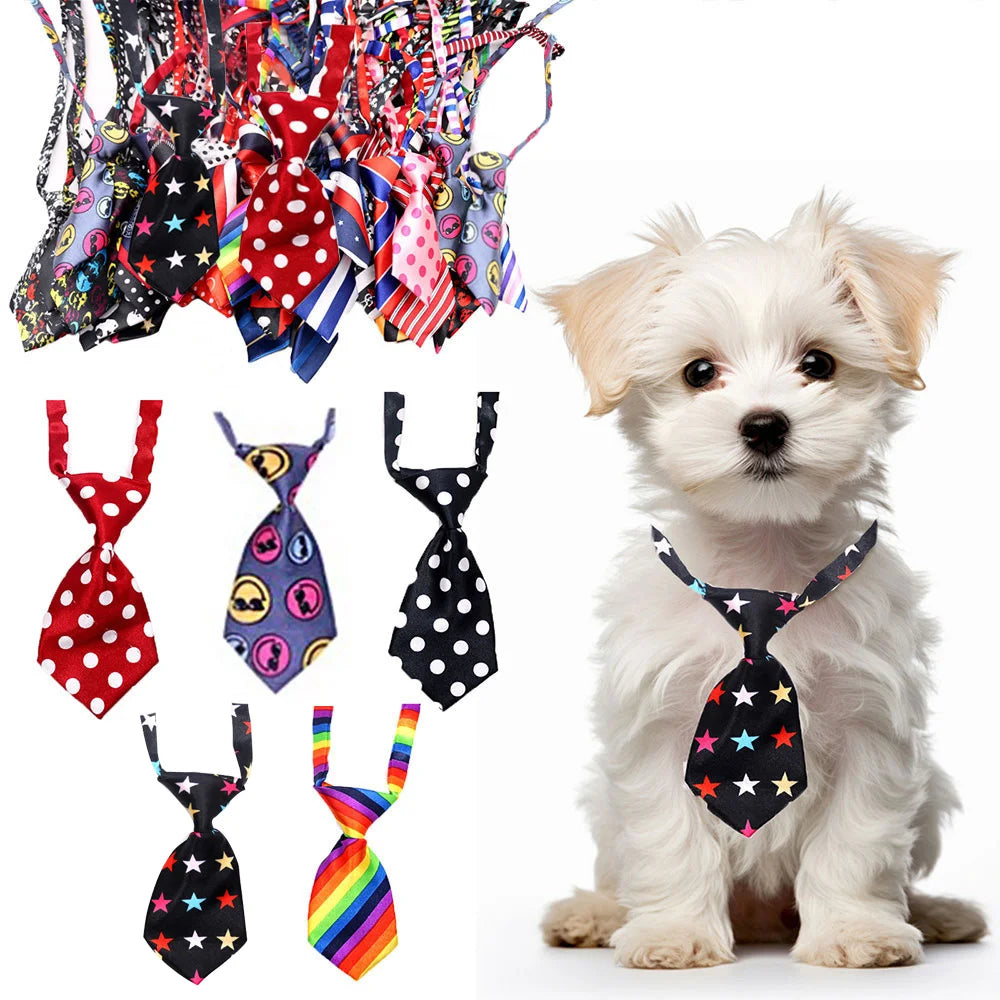 30/50/100PCS Wholesale Pet Necktie For Dogs Solid Color Printed Adjustable Puppy Bowtie Dog Bow Tie Pet Grooming Accessories