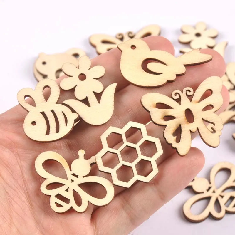 Bear Flower House Natural Wooden Chips for DIY Scrapbooking