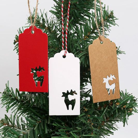 50pcs Hollowed Deer Tree Snow Paper Tags for Christmas Gifts