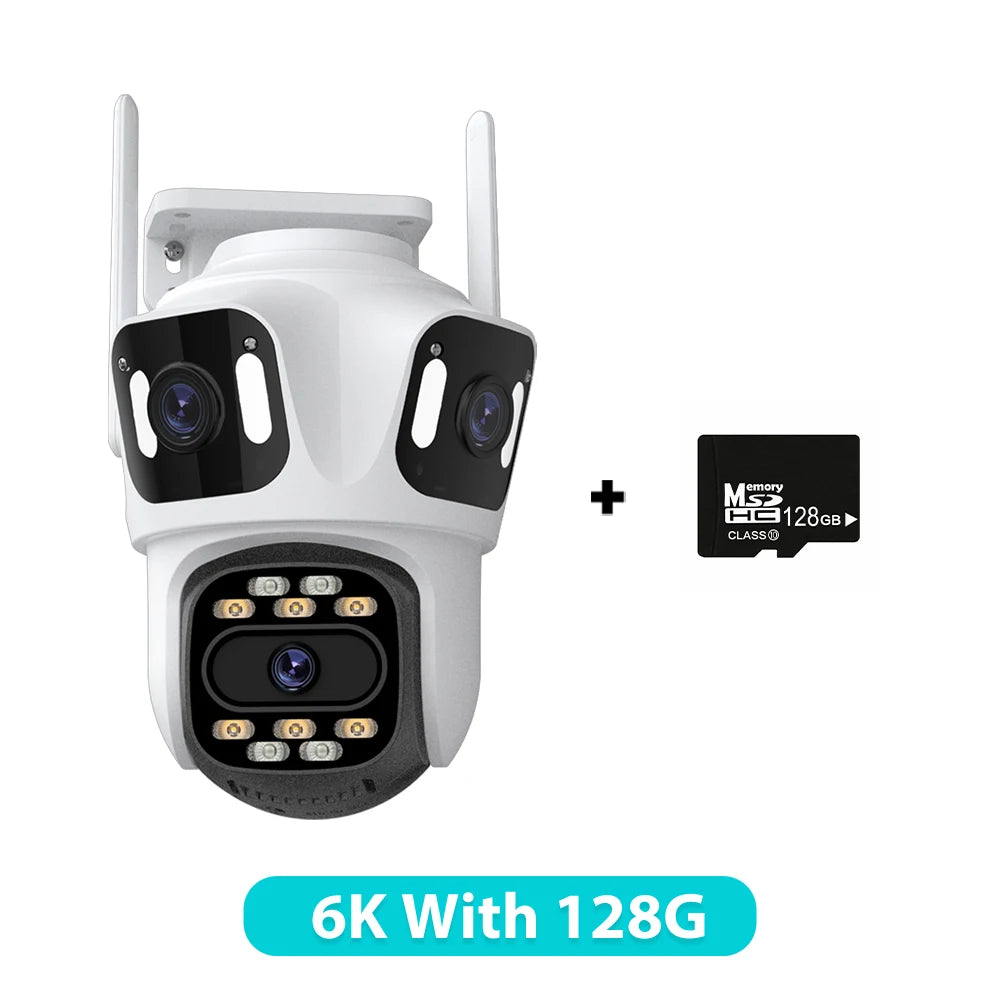 Three Lens 6K HD Outdoor PTZ IP Camera with Auto Tracking and WiFi Dual Lens Wireless CCTV Security System