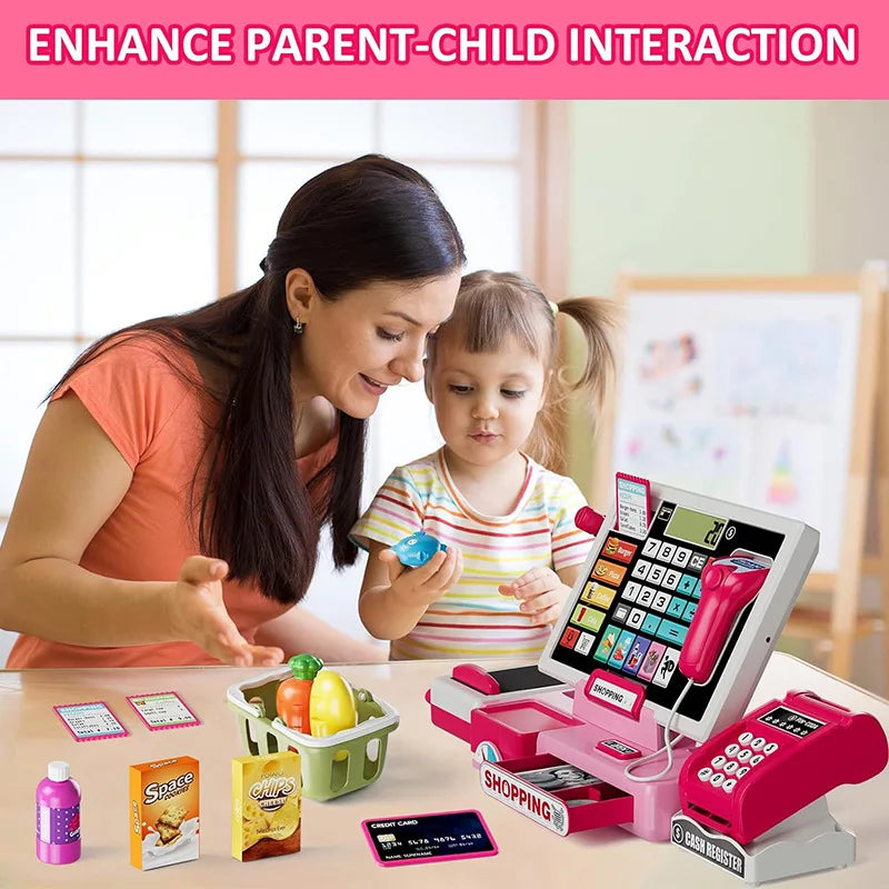 Shopping Cash Register Playset with Real Calculator, Pretend Play Store, Learning Toy, Christmas/Halloween/New Year Gift