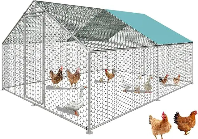 Large Chicken Coop Run with Immersed Wire Mesh, Metal Chicken Coop for 12 Chickens Heavy Duty Chicken Run in for Yard with Wate