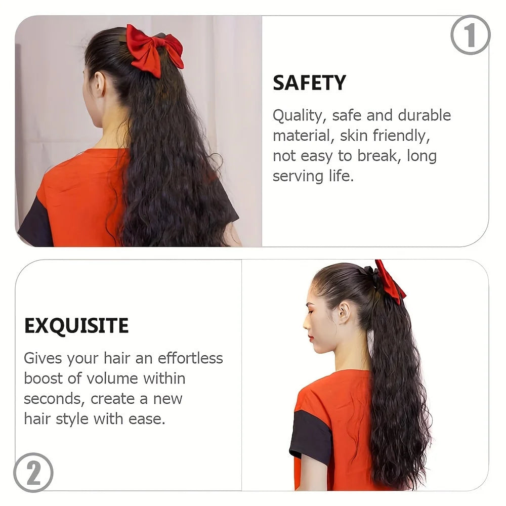 Water ripples wave loose Curly Synthetic Ponytail Hair Extension wig red Bowknot Tie up the ponytail Elegant women Hair fittings