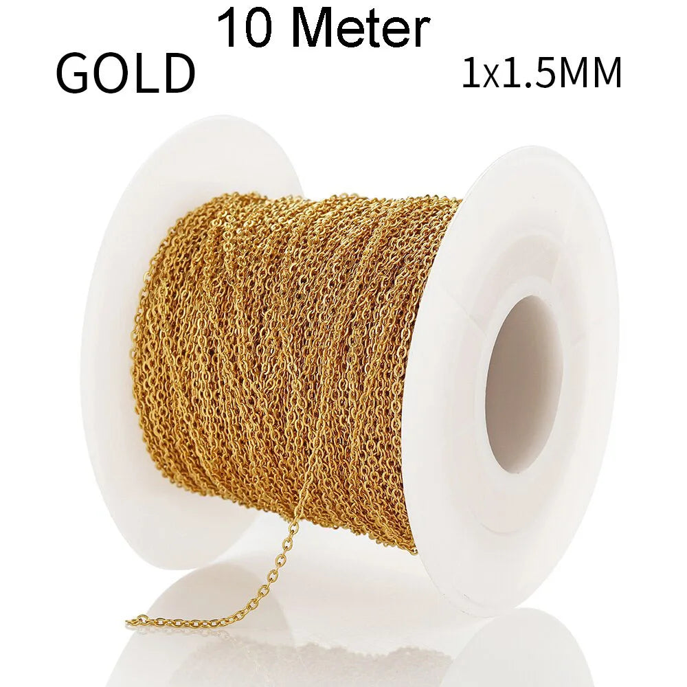 10 Meters Stainless Steel Chain 1 1.5 2mm Gold Steel Color for DIY Jewelry Making