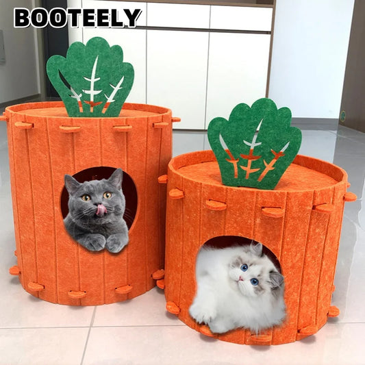 Carrot Cat Nest Semi-enclosed Large Space Felt Kitten Beds Wear-resistant Cat House Hiding Cave Pet Cat Bed