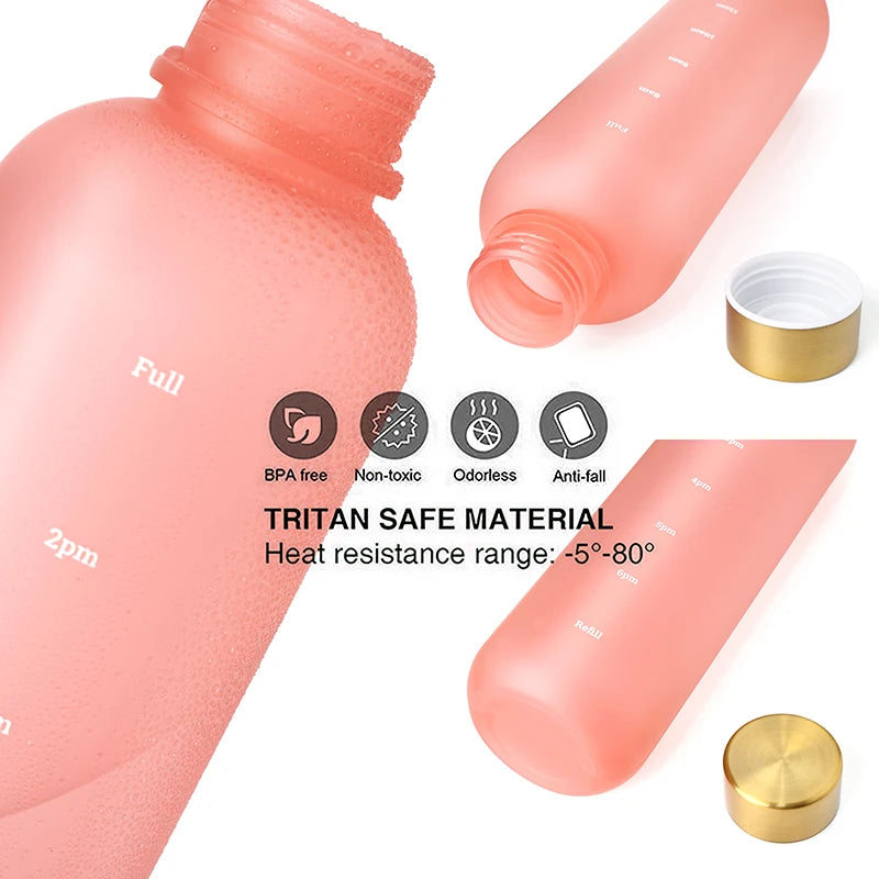 1L Bottle With Time Marker 32 OZ Motivational Reusable Leakproof BPA Free