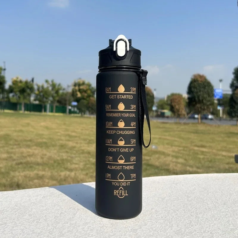 600ML Sports Water Bottle with Time Marker Leak-proof Fitness Cup