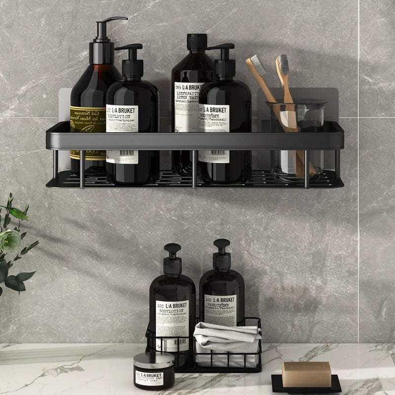 Estante de baño Organizador de almacenamiento de cocina Estante de champú de aleación de aluminio Estante de ducha Accesorios de baño Estante sin taladro