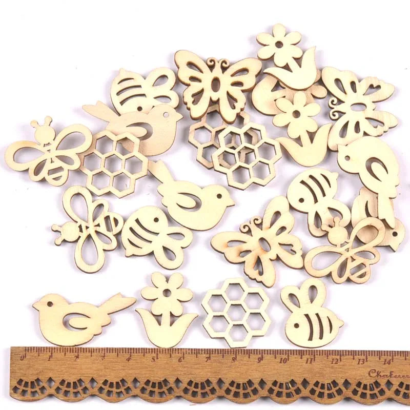 Bear Flower House Natural Wooden Chips for DIY Scrapbooking