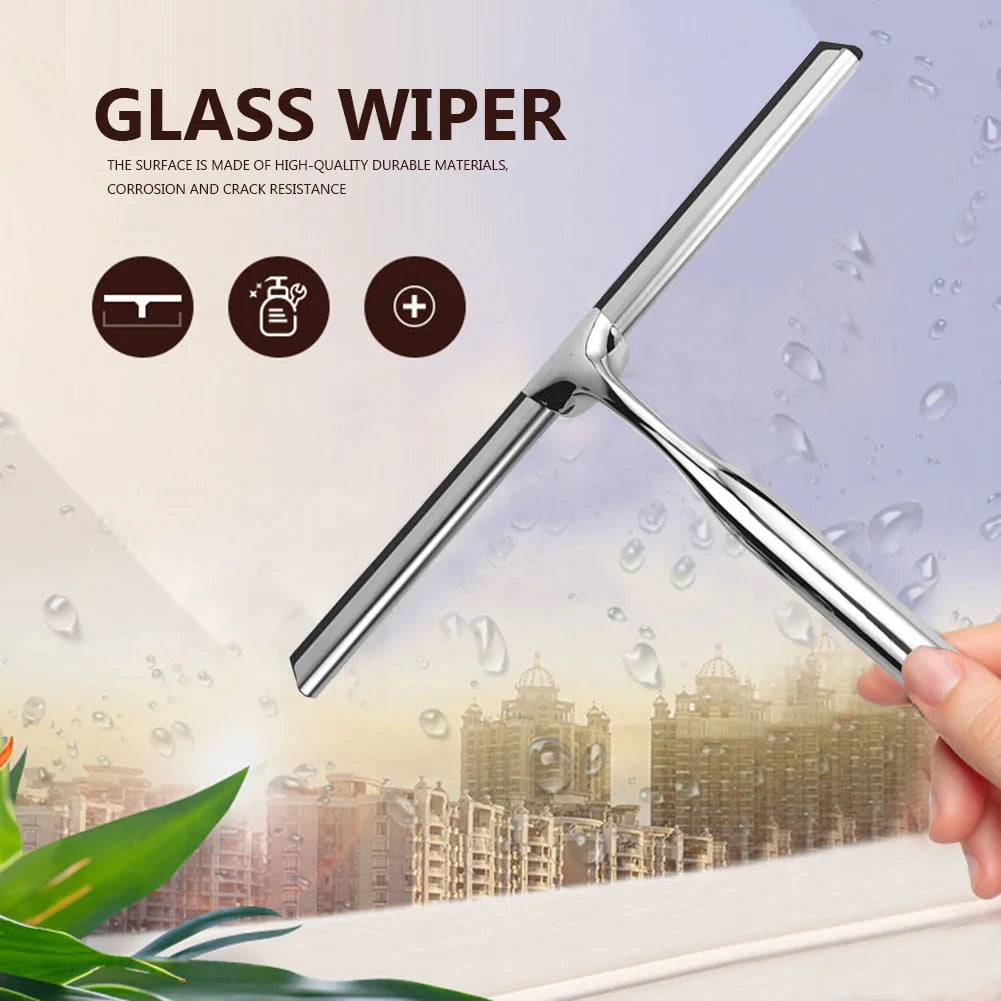 Stainless Steel Shower Squeegee and Glass Wiper Cleaner for Spotless Bathroom Mirrors and Windows