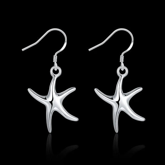 Hot fine 925 Sterling Silver Pretty starfish Earrings for Women Fashion party wedding Holiday gifts classic Popular Jewelry