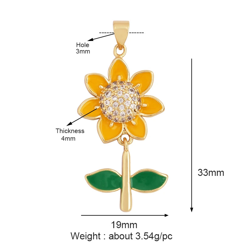 Sweet Colorful Sun Rose Flower Charm Pendant 18K Gold Necklace