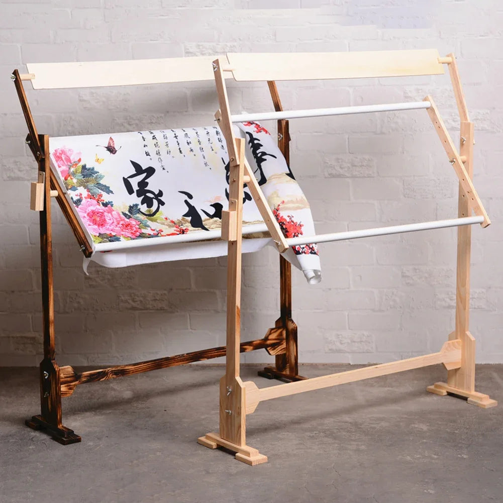 Adjustable Solid Wood Cross Stitch Frame Floor Stand for DIY Embroidery and Needlework