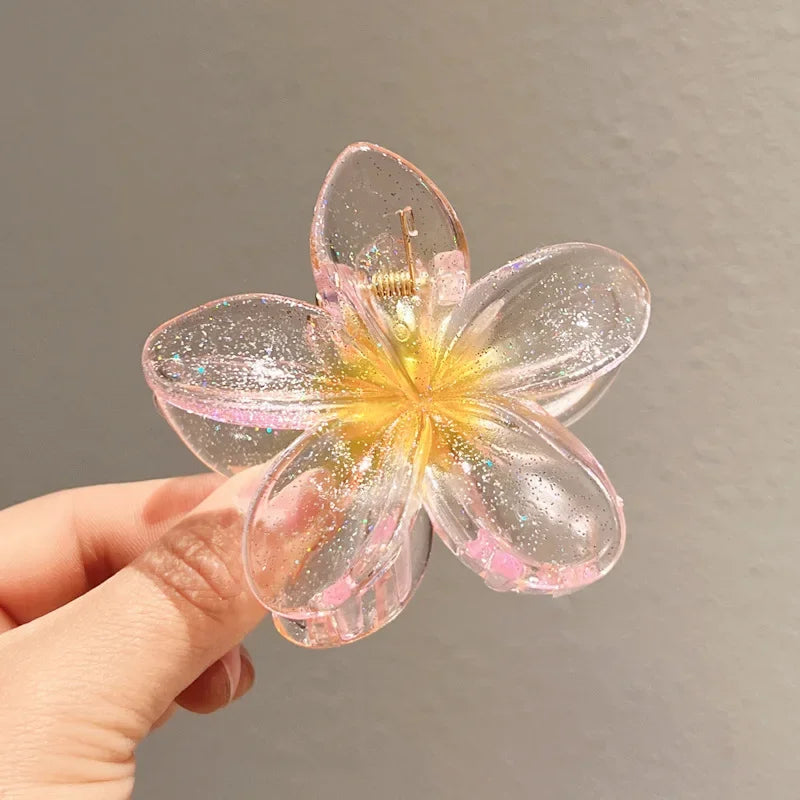 New Fashion Sparkling Flower Claw Clip for Women Transparent Sweet Ponytail Shark Clip Versatile Girl Hair Accessories