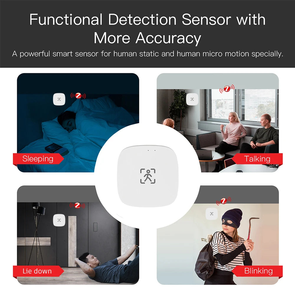 Sensor de movimiento de presencia humana ZigBee Wifi MmWave con detección de luminancia/distancia 5/110/220 V Tuya Smart Life Home Automation